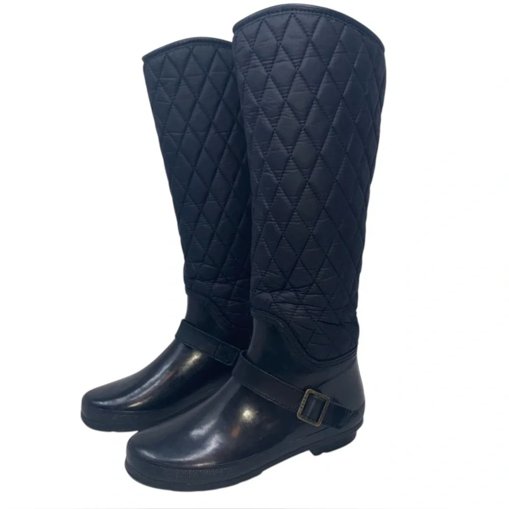Sperry Black Top Sider Hingham Quilted Tall Shaft Rain Boots Sz. 5